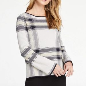 Ann Taylor Plaid Jacquard Bell Sleeve Sweater